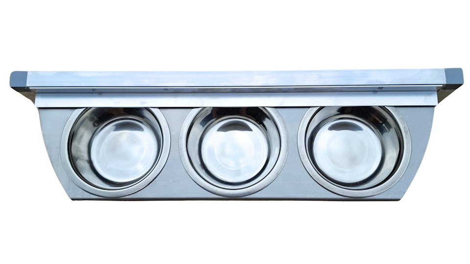 Krmný otočný pult se třemi miskami (Třímiska - nerez)